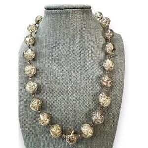 Contemporary Gray Crackle Glass Bead Necklace Copper Toggle 19.25"